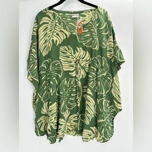 NaPua Collection Womens Sz OSFM Tropical Leaf Print Hawaiian Cover-Up Tunic Top